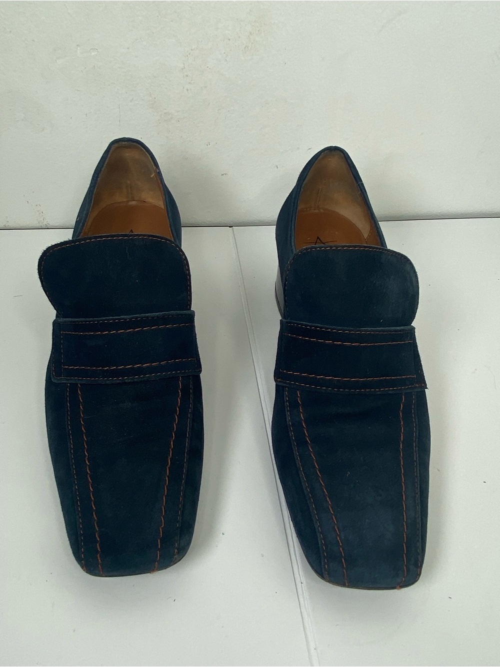 Aquatalia 7.5 Navy Suede Penny Loafers